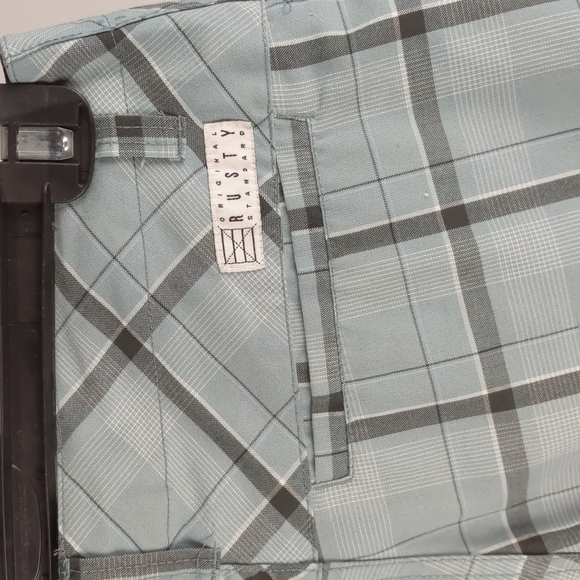 Rusty Men's Shorts Size 30 Blue Check Pockets Zip-Fly Button Belt Loops Casual - Picture 7 of 11